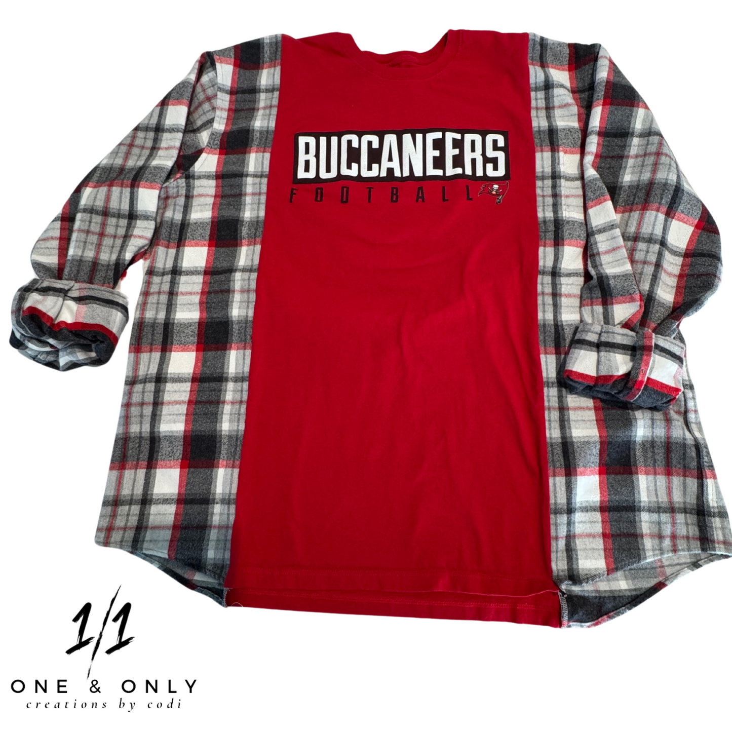 Tampa Bay Buccaneers Flannel Sleeve Game Day Shirt - Size Large
