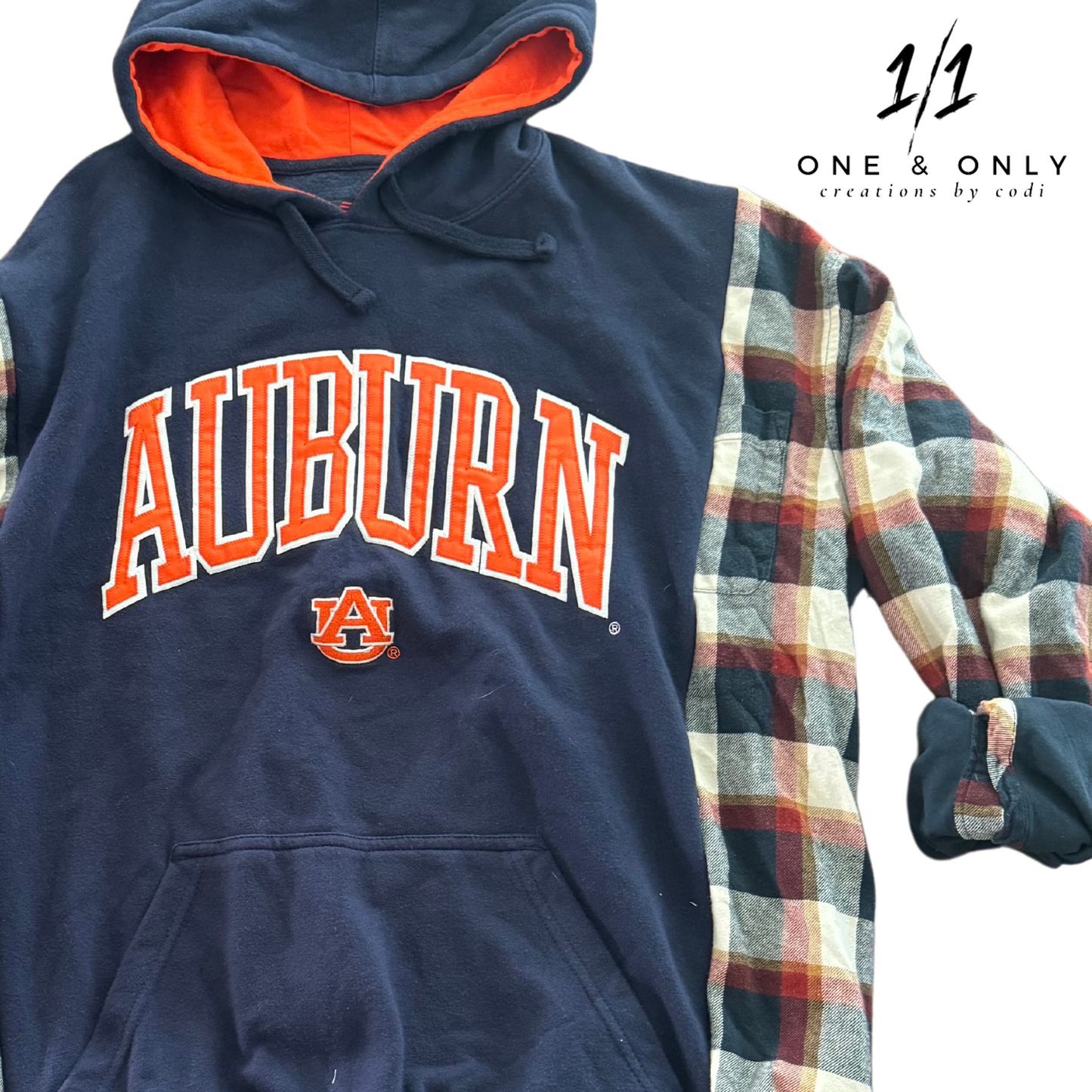 Upcycled Auburn Flannel Sleeve Mashup Hoodie - Size XL, One of a Kind