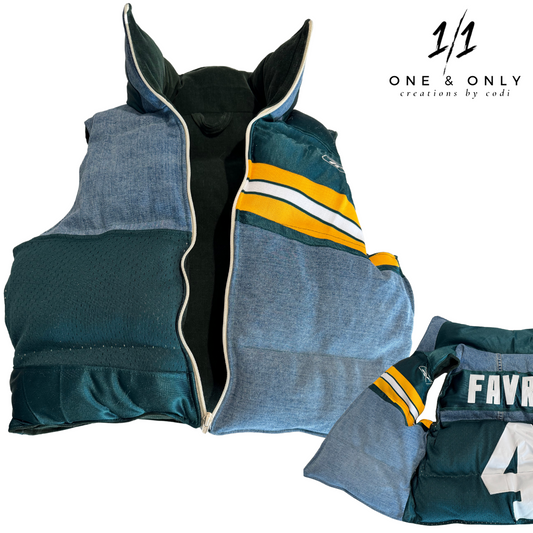 Upcycled Green Bay Packers Puffer Vest - Size Medium