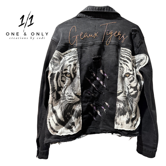 Custom LSU Gameday Black Denim Jacket - One of a Kind - Size Medium