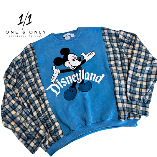 Blue Disneyland Crewneck with Flannel Sleeves - Size XLarge