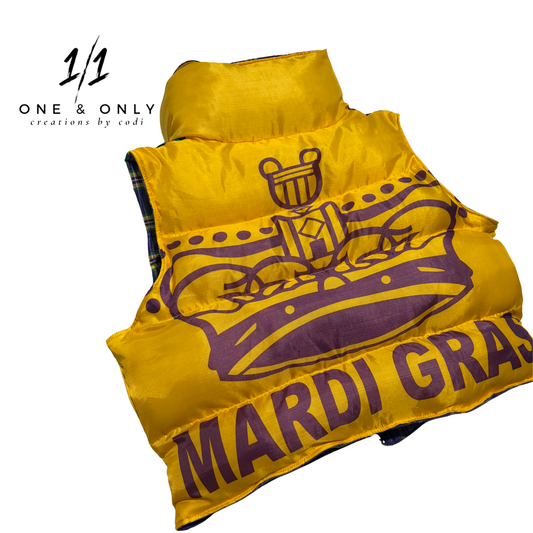 Custom Mardi Gras Puffer Vest – Size Medium